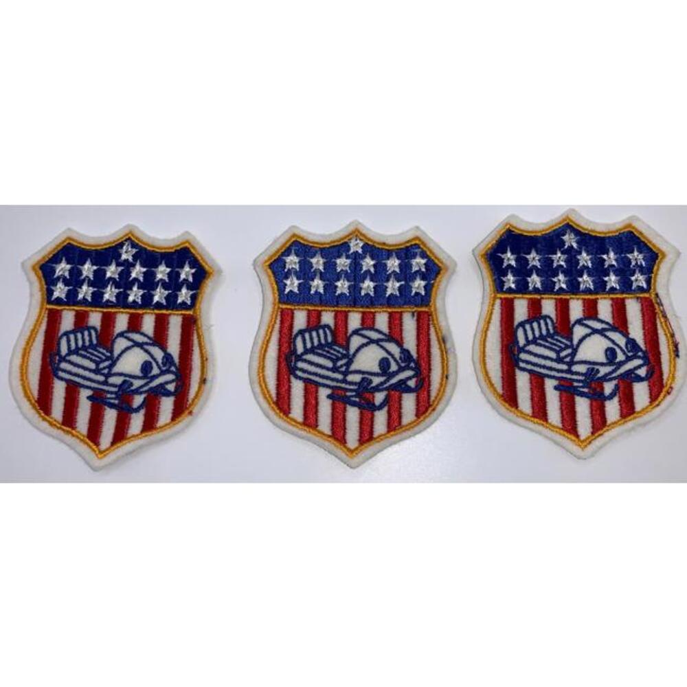 Lot Of 3 Vintage USA Stars & Stripes Snowmobile Embroidered Shield Patch 3.5x3”